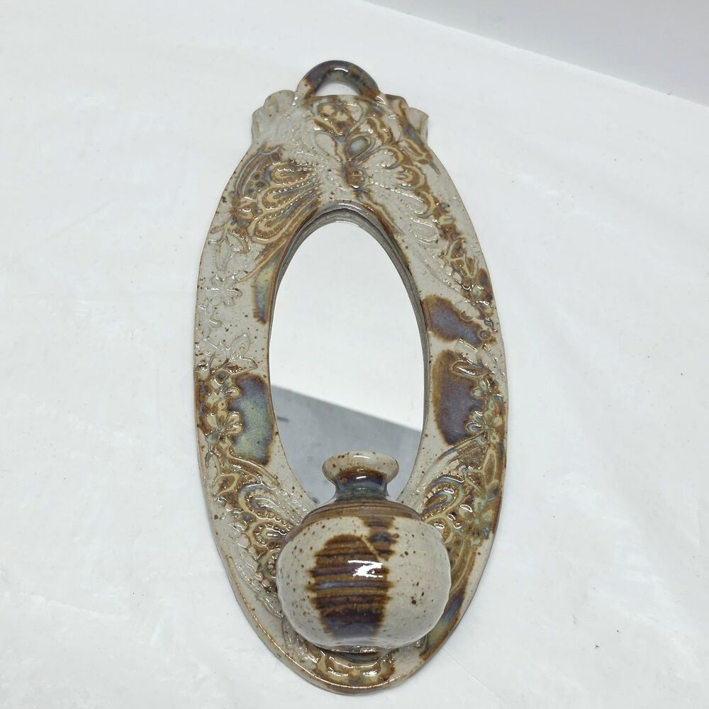 Rivertown Potters Art Pottery Wall Mirror With Vase By Tom And Lynette Biesanz